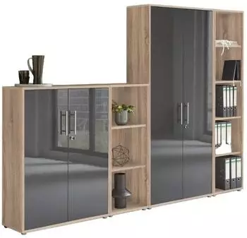 moebel-dich-auf TABOR 4 Aktenschrank Sonoma Eiche / anthrazit Hochglanz, abschlie&szlig;bar (VKE.TSW4ESA)