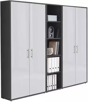 Mid.you Office Edition SW SET 10 Aktenschrank 12 F&auml;cher, anthrazit/wei&szlig; Hochglanz, 212,9x185,6x33cm (SW SET 10)