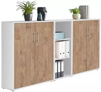 moebel-dich-auf TABOR 8 Aktenschrank wei&szlig; / Gold Harbor Oak, abschlie&szlig;bar (TSW8WGHO)