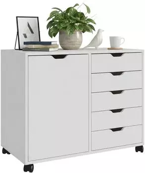 Relaxdays Rollcontainer mit 5 Schubladen, wei&szlig;, 78x65x40cm