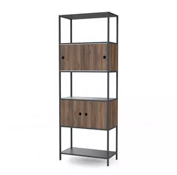 Jan Nowak ARIEL Aktenschrank mit offenen Regalb&ouml;den, Metall, anthrazit/Nussbaum, 80&times;220&times;40cm