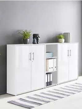 moebel-dich-auf TABOR 8 Aktenschrank 4 T&uuml;ren, 3 offene F&auml;cher, wei&szlig;/wei&szlig; Hochglanz (VKE.TSW8WWhg)