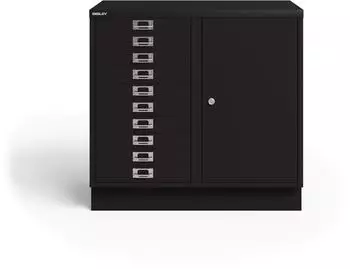 Bisley MultiDrawer Schubladenschrank Metall, 10 Sch&uuml;be & Fl&uuml;gelt&uuml;r, schwarz (LKOM633)