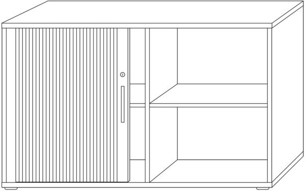 Hammerbacher QRS Querrollladenschrank Ahorn/silber 120cm/2OH Streifengriff