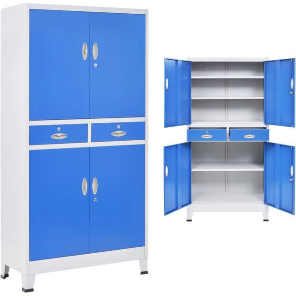 vidaXL Office Storage 4 Doors 2 Drawers 90 x 40 x 180 cm Blue and Grey