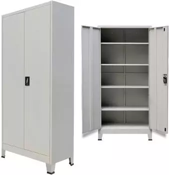 vidaXL 2-Door Steel Office Cabinet, Grey vidaXL 2-Door Steel Office Cabinet, Grey