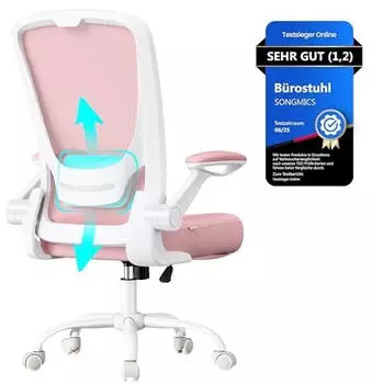 Songmics B&uuml;rostuhl Mesh ergonomisch Lendenst&uuml;tze klappbare Armlehnen pastellrosa (OBN037R01)
