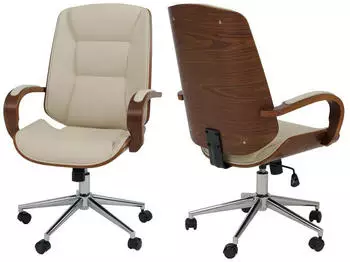 MCW O83 B&uuml;rostuhl Kunstleder Bugholz Walnuss-Optik, Creme (MCW-O83)
