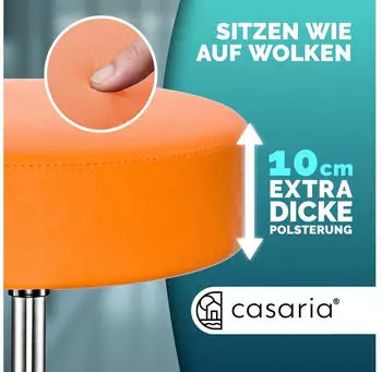 Casaria Rollhocker 2er Set Kunstleder höhenverstellbar 46-60cm orange (4251779128563) – Casaria Rollhocker 2er Set – höhenverstellbar für flexible Arbeitshaltungen