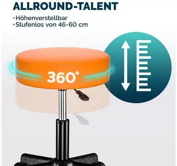Casaria Rollhocker 2er Set Kunstleder höhenverstellbar 46-60cm orange (4251779128563) – Aktives Sitzen durch bewegliche Sitzfläche
