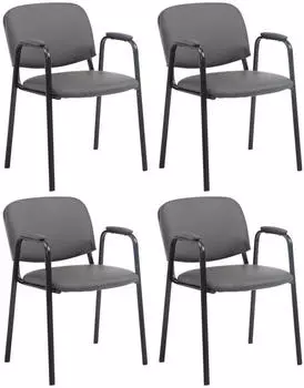 CLP Ken Pro Stapelstuhl 4er Set Kunstleder mit Armlehnen, grau (Ken Pro)
