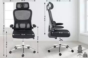 CLP Overton Bürostuhl ergonomisch mit Kopfstütze und Lendenwirbelstütze, Schwarz (322794) – CLP Overton Bürostuhl mit Lendenwirbelstütze und Kopfstütze