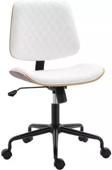 HomCom Bürostuhl ohne Armlehnen, Kunstleder, geschwungene Rückenlehne, höhenverstellbar, weiß