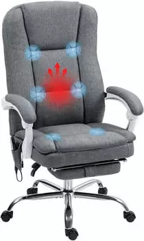 HomCom Bürostuhl mit Massage- & Heizfunktion, Fußstütze, Leinenbezug (921-802V90GY)