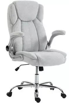 HomCom Ergonomischer Bürostuhl Bedruckter Samt, Klappbare Armlehnen, Cremeweiß (921-955V00CW)