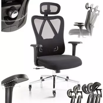 Arebos B&uuml;rostuhl Ergonomisch Mesh, 3D-Kopfst&uuml;tze, 3D-Armlehnen, 136kg (AR-HE-BS2)
