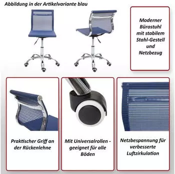 MCW Bürostuhl MCW-K53 Netzbezug blau (MCW-K53) – Atmungsaktives Material für aktive Arbeitsphasen