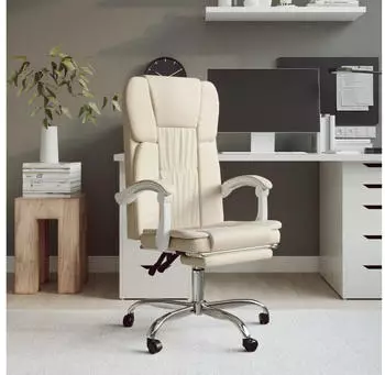 vidaXL Bürostuhl mit Liegefunktion Kunstleder Creme (349622) – vidaXL Bürostuhl mit Liegefunktion Kunstleder Creme