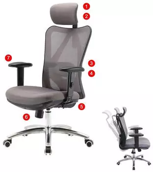 SIHOO J86 B&uuml;rostuhl ergonomisch, verstellbare Lordosenst&uuml;tze, 150kg, grau (86330)
