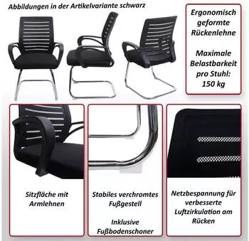 MCW Konferenzstuhl K51 Freischwinger Textil Rot 150kg (800000417423) – Freischwingende Bauweise für dynamischen Sitzkomfort bei Meetings