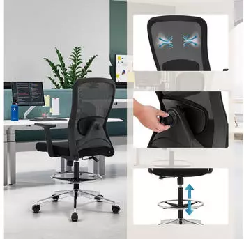 HJH Office Counterstuhl höhenverstellbar Netzstoff mit Fußring – HJH Office Counterstuhl – ergonomischer Drehstuhl für gesundes Sitzen