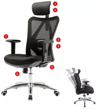 SIHOO B&uuml;rostuhl ergonomisch, verstellbare Lordosenst&uuml;tze, 150kg, schwarz (86317)
