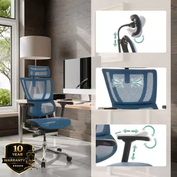 HJH Office Ergohuman Slim GEN2 Chefsessel ergonomisch Netzstoff Blau (652291) – Netzstoff-Konstruktion für aktive Luftzirkulation