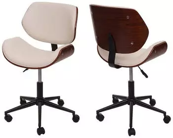 MCW MCW-G25 Drehstuhl Retro Bugholz Walnuss-Optik, creme-beige (73900)