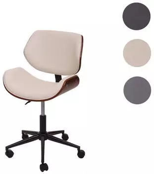 MCW MCW-G25 Drehstuhl Retro Bugholz Walnuss-Optik, creme-beige (73900) – Hartbodenrollen für dauerhafte Mobilität am Arbeitsplatz