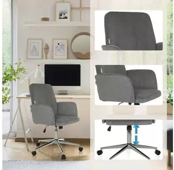 HJH Office SOLAO CORD Bürostuhl Cord-Stoff mit Armlehnen, Grau – Wippmechanik fördert aktive Sitzhaltung im Arbeitsalltag