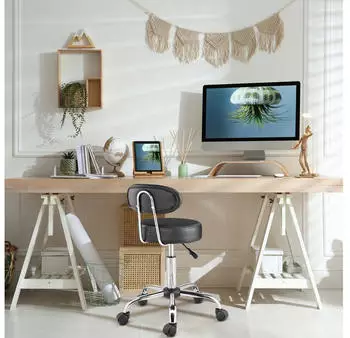 Casaria Bürohocker mit Rollen und Rückenlehne, höhenverstellbar 46-60cm, 360° drehbar, Schwarz (106567) – Höhenanpassung zwischen 46 und 60 Zentimetern