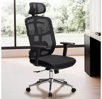 Finebuy B&uuml;rostuhl Mesh Schwarz ergonomisch, 120kg, Kopfst&uuml;tze, Lendenwirbelst&uuml;tze (FB96541)