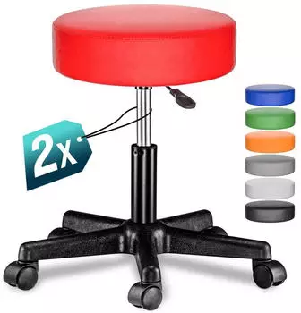 Casaria Rollhocker 2er Set Kunstleder, h&ouml;henverstellbar 46-60cm, 360&deg; drehbar, Rot (4251779128570)