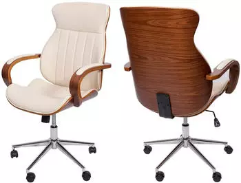 MCW MCW-H39 B&uuml;rostuhl Bugholz Kunstleder h&ouml;henverstellbar, Creme (MCW-H39)