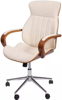MCW MCW-H39 Bürostuhl Bugholz Kunstleder höhenverstellbar, Creme (MCW-H39) – MCW-H39 Drehstuhl mit Wippmechanik für flexibles Sitzen