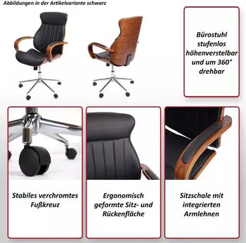 MCW MCW-H39 Bürostuhl Bugholz Kunstleder höhenverstellbar, Creme (MCW-H39) – Kunstlederbezug vereinfacht die Reinigung