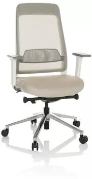 HJH Office CHIARO T2 WHITE B&uuml;rostuhl Netzr&uuml;cken, Stoff, Beige/Grau (790023)