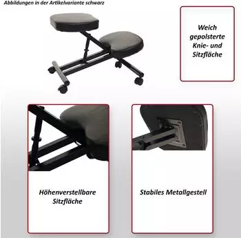 MCW Kniestuhl MCW-E10 höhenverstellbar, Rollen, grau matt (MCW-E10) – MCW Kniestuhl MCW-E10 – aktive Sitzhaltung für den Büroalltag