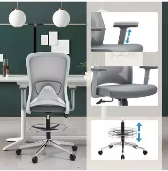 HJH Office Top Work 44 W Counterstuhl Mesh Fußring, Grau – Ergonomische Unterstützung für den Arbeitsalltag