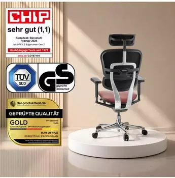 HJH Office Ergohuman Ultra L GEN2 Chefsessel Leder Weinrot – HJH Office Ergohuman Ultra L GEN2 – Lederbezug für ganztägigen Komfort