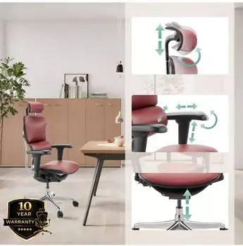 HJH Office Ergohuman Ultra L GEN2 Chefsessel Leder Weinrot – Ergonomische Grundausstattung für gesundes Arbeiten