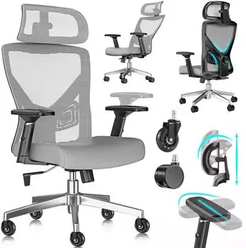 Kesser Ergonomischer B&uuml;rostuhl mit Kopfst&uuml;tze, Lendenwirbelst&uuml;tze & verstellbaren Armlehnen