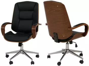 MCW B&uuml;rostuhl O83 Kunstleder Bugholz Walnuss-Optik, Schwarz (MCW-O83)