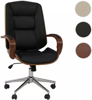 MCW Bürostuhl O83 Kunstleder Bugholz Walnuss-Optik, Schwarz (MCW-O83) – MCW O83 – Drehstuhl mit Wippmechanik für flexibles Sitzen