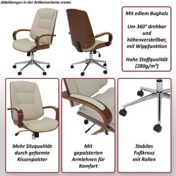 MCW Bürostuhl O83 Kunstleder Bugholz Walnuss-Optik, Schwarz (MCW-O83) – Kunstleder als pflegeleichte Bezugslösung
