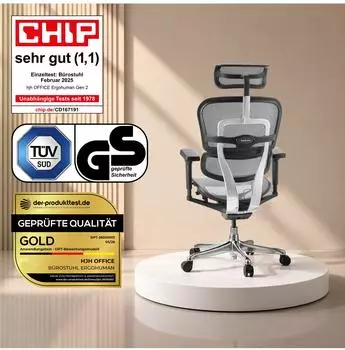HJH Office Ergohuman Ultra Gen2 Bürostuhl Netzstoff, ergonomisch, Grau – HJH Office Ergohuman Ultra Gen2 – Anpassungsfähiger Bürostuhl mit Netzstoff