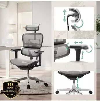 HJH Office Ergohuman Ultra Gen2 Bürostuhl Netzstoff, ergonomisch, Grau – Atmungsaktives Material für längere Arbeitsphasen