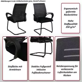 MCW K51 Konferenzstuhl Textil 250g/m², blau, Gestell schwarz (MCW-K51) – MCW K51 Konferenzstuhl mit Rückenlehne für ergonomisches Arbeiten
