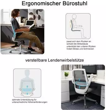 SIHOO J88 Bürostuhl, ergonomisch, grau, Textil (800000416083) – SIHOO J88 ergonomischer Drehstuhl mit Lendenwirbelstütze