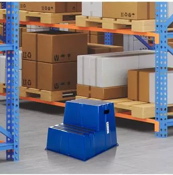 HJH Office TIO-E2 Tritthocker 2 Stufen, Blau, Kunststoff (830121) – HJH Office TIO-E2 Tritthocker – mobile Aufstiegshilfe für flexible Arbeitsbereiche